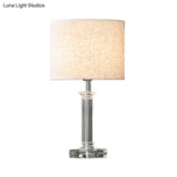 Modern Clear Crystal Drum Nightstand Lamp - 1-Light White Table Light For Living Room