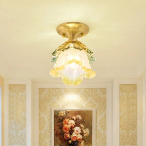 Modern Clear Crystal Floral Ceiling Lamp - 1 Light Brass Finish / B