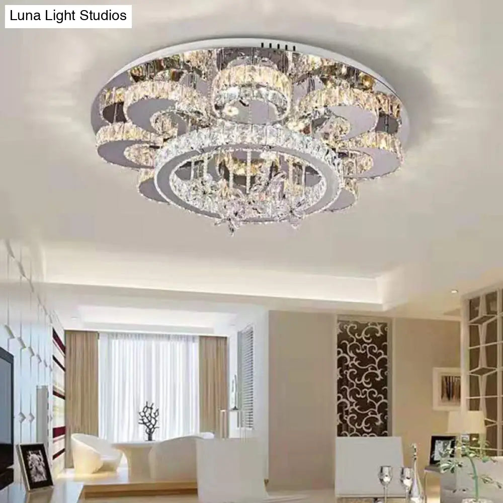 Modern Clear Crystal Flower Ceiling Lamp: Led Semi Flush Mount Light Fixture In Chrome