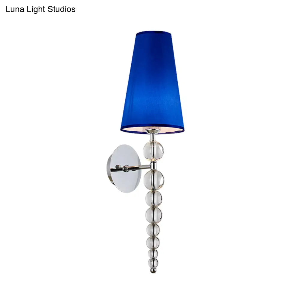 Modern Clear Crystal Glass Cone Wall Sconce Light 1 Head Blue Lighting Fixture 19/26.5 Tall