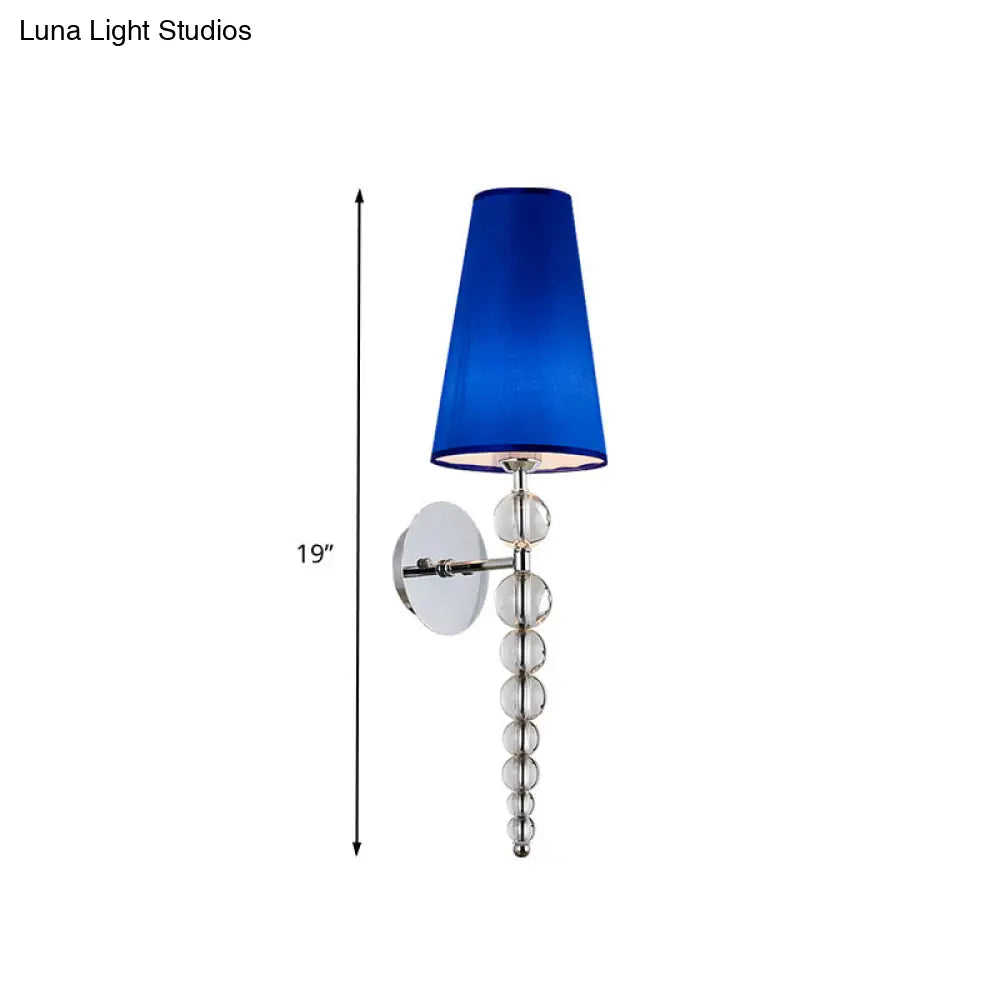 Modern Clear Crystal Glass Cone Wall Sconce Light 1 Head Blue Lighting Fixture 19/26.5 Tall