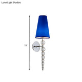 Modern Clear Crystal Glass Cone Wall Sconce Light 1 Head Blue Lighting Fixture 19/26.5 Tall