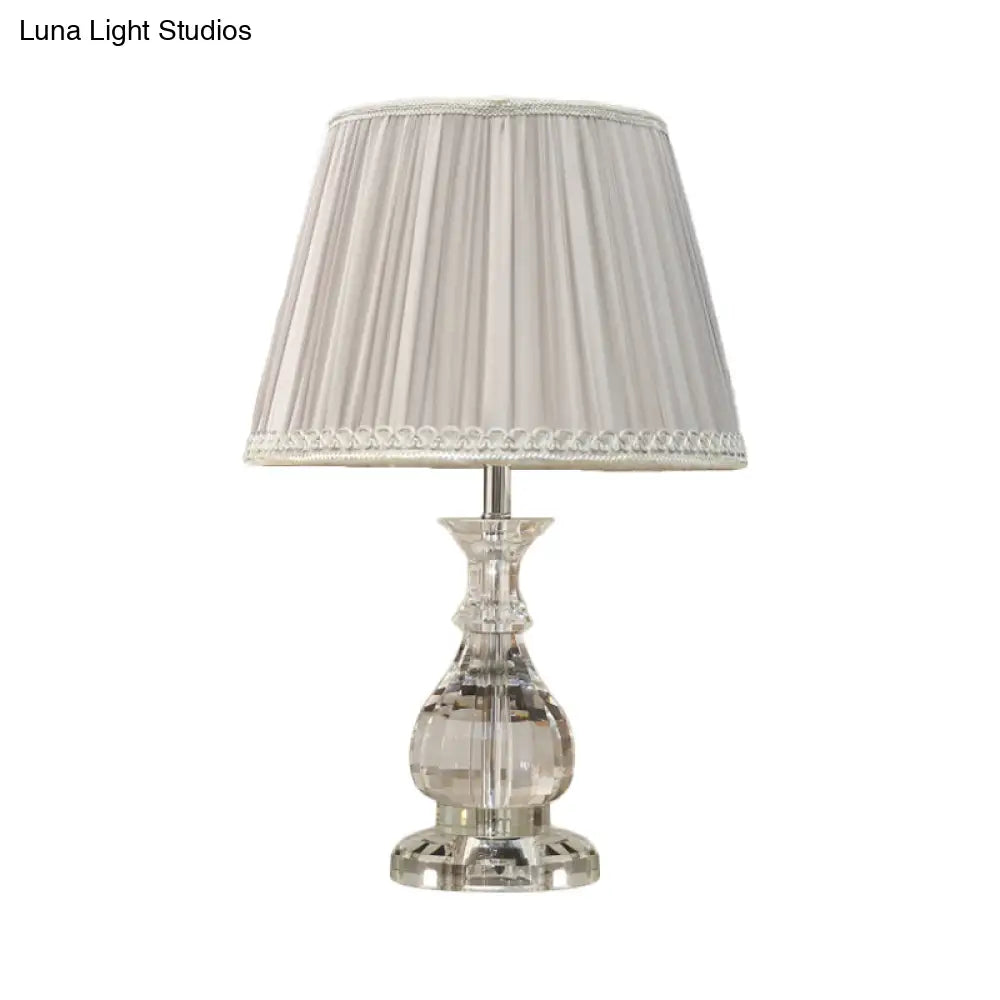 Modern Clear Crystal Gourd Table Lamp With Faux-Braided Detailing - Grey 1 Bulb Desk Light