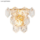 Modern Clear Crystal Hexagon Wall Light With Brass Finish - 2 Lights 8.5/12.5 Width Perfect For