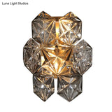 Modern Clear Crystal Hexagon Wall Light With Brass Finish - 2 Lights 8.5/12.5 Width Perfect For