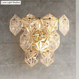 Modern Clear Crystal Hexagon Wall Light With Brass Finish - 2 Lights 8.5/12.5 Width Perfect For
