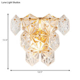 Modern Clear Crystal Hexagon Wall Light With Brass Finish - 2 Lights 8.5/12.5 Width Perfect For