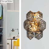 Modern Clear Crystal Hexagon Wall Light With Brass Finish - 2 Lights 8.5/12.5 Width Perfect For