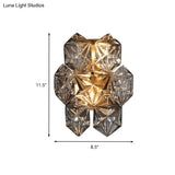 Modern Clear Crystal Hexagon Wall Light With Brass Finish - 2 Lights 8.5/12.5 Width Perfect For