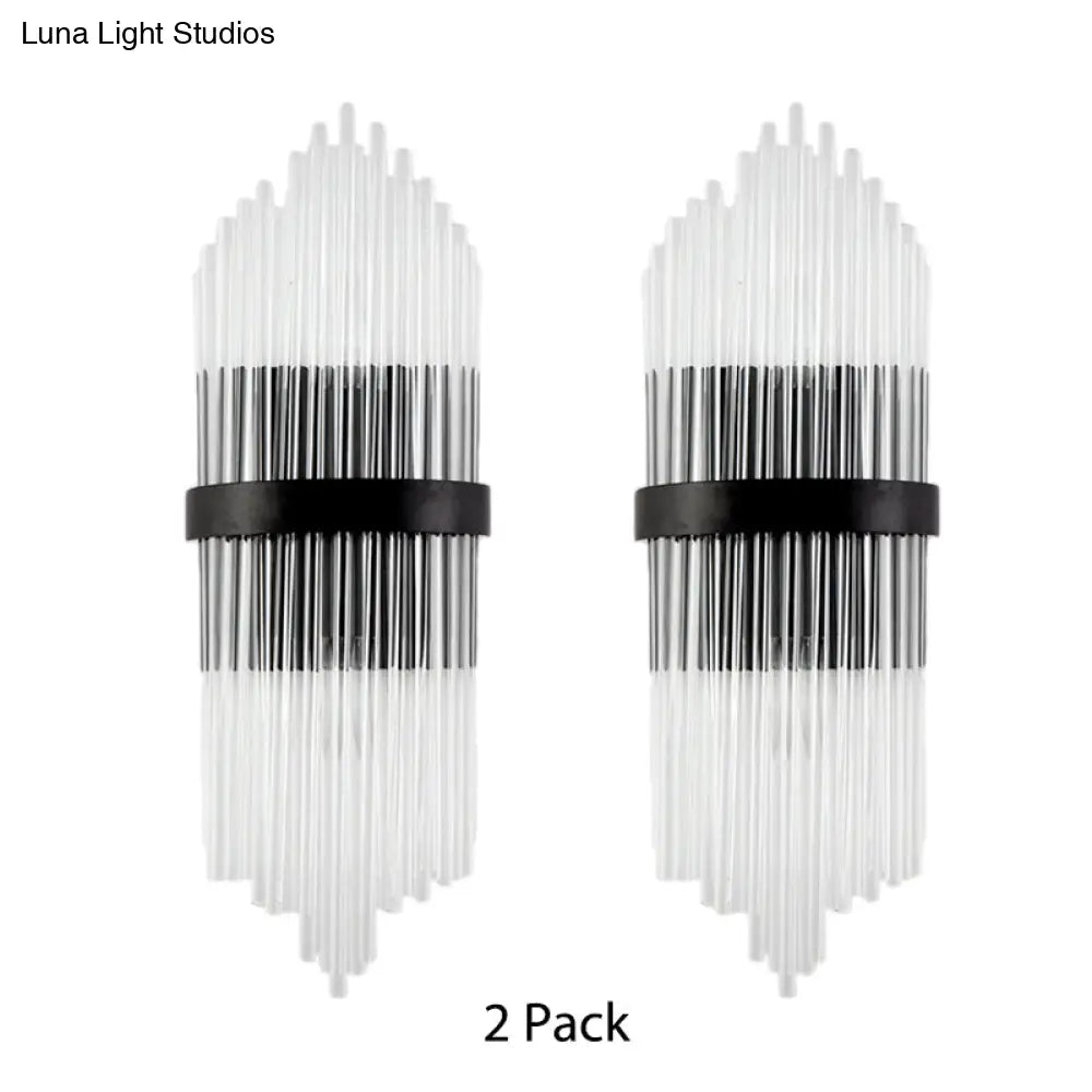 Modern Clear Crystal Prism Wall Sconce Light With Metal Square Backplate In Black 1/2-Pack