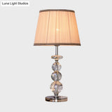 Modern Clear Crystal Reading Lamp - Single Bulb Beige/Coffee Night Table Lighting With Braided Trim