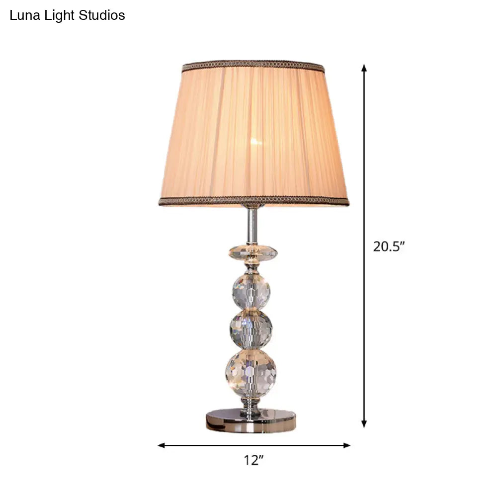 Modern Clear Crystal Reading Lamp - Single Bulb Beige/Coffee Night Table Lighting With Braided Trim