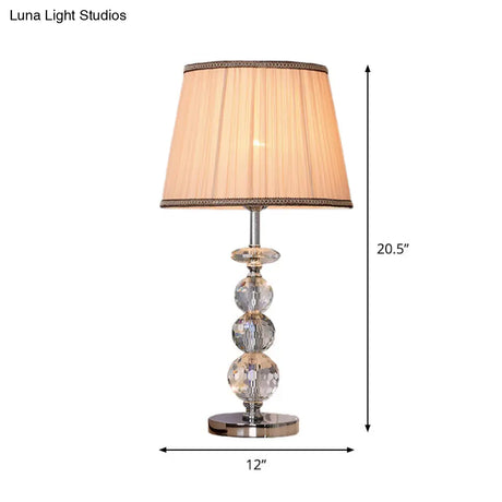 Modern Clear Crystal Reading Lamp - Single Bulb Beige/Coffee Night Table Lighting With Braided Trim