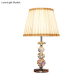 Modern Clear Crystal Reading Lamp - Single Bulb Beige/Coffee Night Table Lighting With Braided Trim