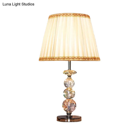 Modern Clear Crystal Reading Lamp - Single Bulb Beige/Coffee Night Table Lighting With Braided Trim
