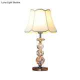 Modern Clear Crystal Reading Lamp - Single Bulb Beige/Coffee Night Table Lighting With Braided Trim