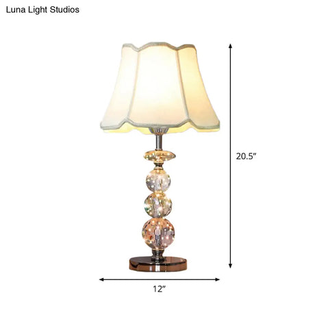 Modern Clear Crystal Reading Lamp - Single Bulb Beige/Coffee Night Table Lighting With Braided Trim