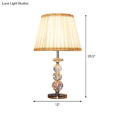 Modern Clear Crystal Reading Lamp - Single Bulb Beige/Coffee Night Table Lighting With Braided Trim