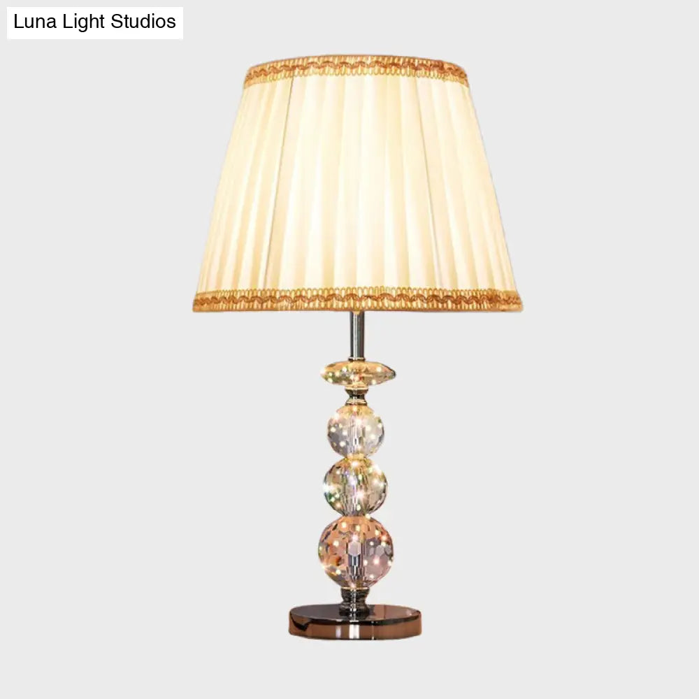 Modern Clear Crystal Reading Lamp - Single Bulb Beige/Coffee Night Table Lighting With Braided Trim