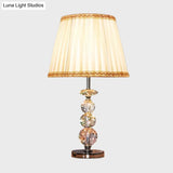 Modern Clear Crystal Reading Lamp - Single Bulb Beige/Coffee Night Table Lighting With Braided Trim
