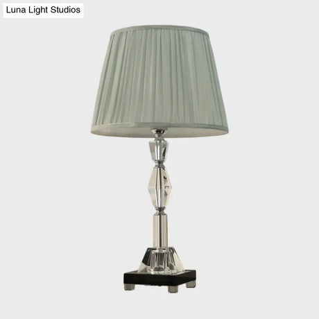 Modern Clear Crystal Table Lamp With Pleated Lampshade - Faceted Polyhedrons/Balls Design 1 Bulb