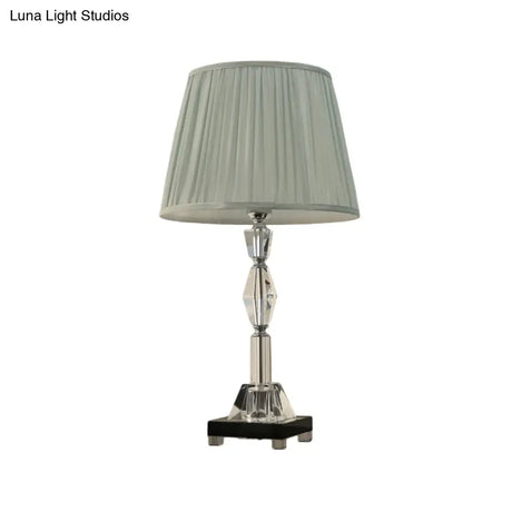 Modern Clear Crystal Table Lamp With Pleated Lampshade - Faceted Polyhedrons/Balls Design 1 Bulb