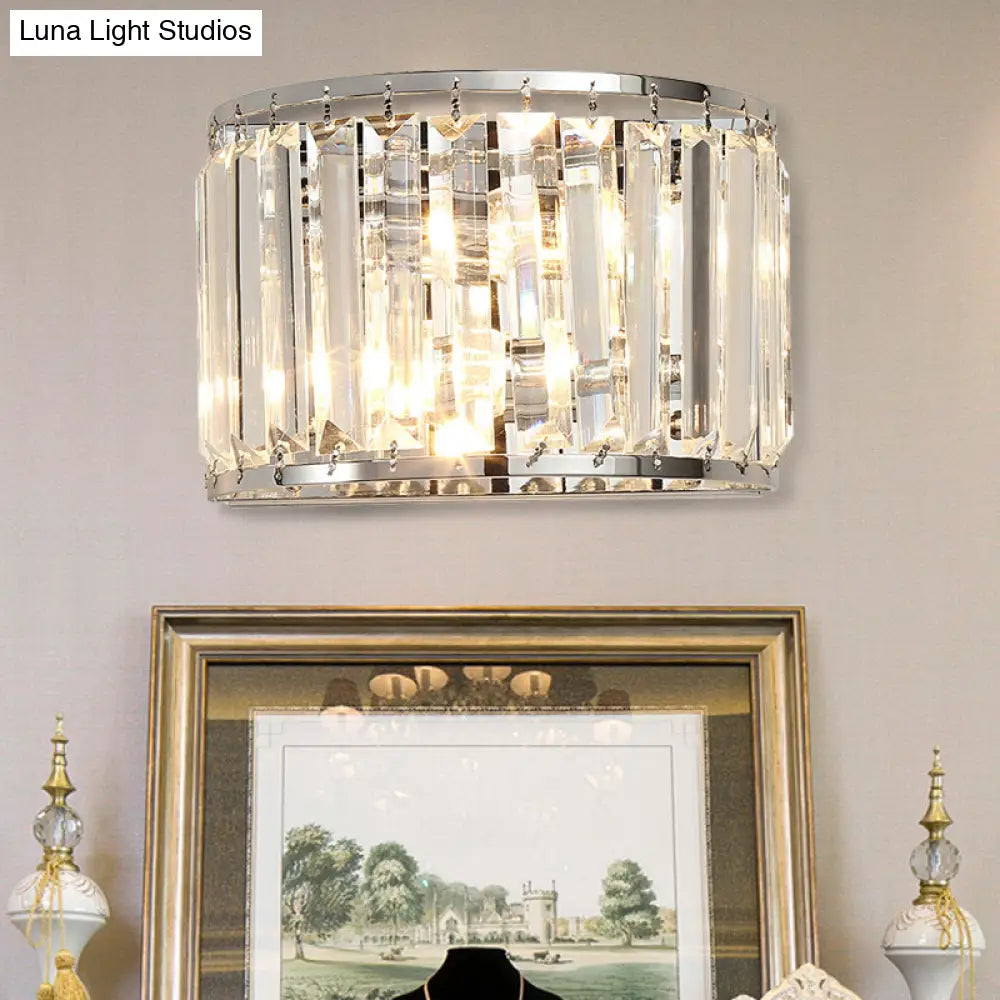 Modern Clear Crystal Wall Mounted Light 2-Bulb Chrome Finish Lamp