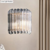 Modern Clear Crystal Wall Sconce - Half Drum Bedroom Light Fixture With 1 Simplicity