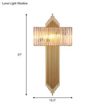 Modern Clear Crystal Wall Sconce With 2 Golden Lights For Bedside - 14.5/16.5 W Rectangular Lighting