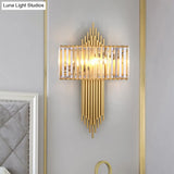 Modern Clear Crystal Wall Sconce With 2 Golden Lights For Bedside - 14.5/16.5 W Rectangular Lighting
