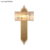 Modern Clear Crystal Wall Sconce With 2 Golden Lights For Bedside - 14.5/16.5 W Rectangular Lighting