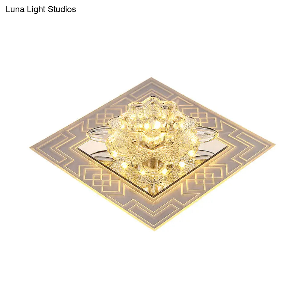 Modern Clear Floral Crystal Led Flush Mount Ceiling Light For Passage