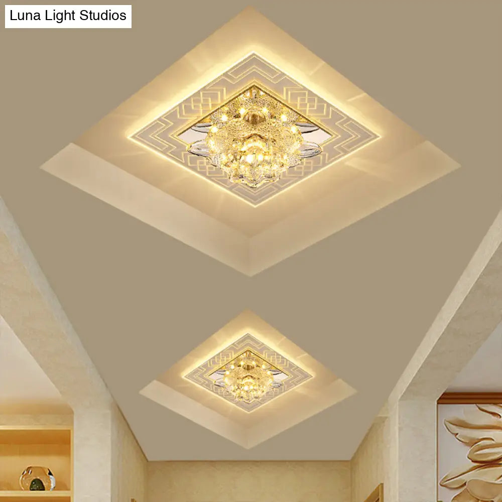 Modern Clear Floral Crystal Led Flush Mount Ceiling Light For Passage