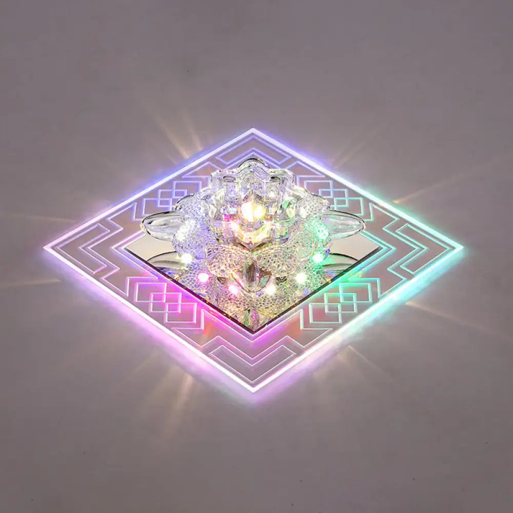 Modern Clear Floral Crystal Led Flush Mount Ceiling Light For Passage / Multi Color
