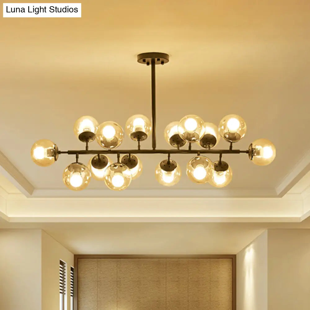Modern Clear Glass Ball Chandelier - 16-Light Suspension Lamp In Black With Linear Design
