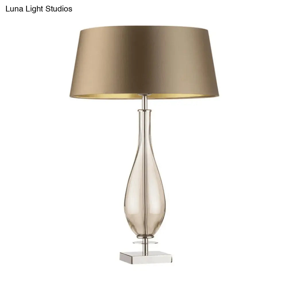 Modern Clear Glass Bedroom Table Light With Long Neck Vase Design Single Night Lamp Featuring Brown