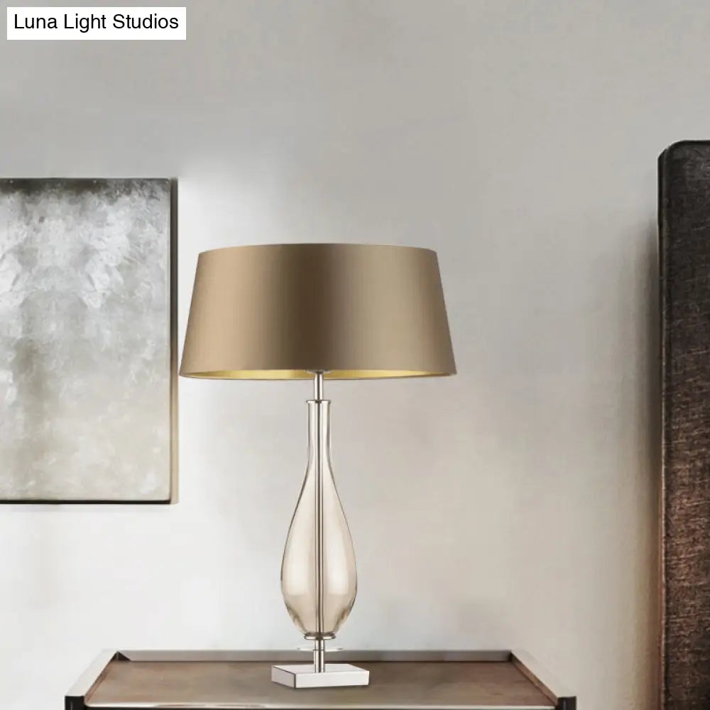 Modern Clear Glass Bedroom Table Light With Long Neck Vase Design Single Night Lamp Featuring Brown