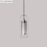 Modern Clear Glass Capsule Hanging Light With Mesh Screen For Balcony Ceiling - 1