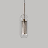 Modern Clear Glass Hanging Light With Mesh Screen For Balcony - Capsule Shape