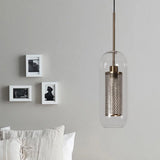 Modern Clear Glass Capsule Hanging Light With Mesh Screen For Balcony Ceiling - 1 Brass / 5’
