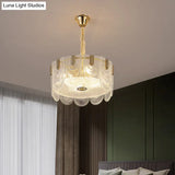 Modern Clear Glass Chandelier: Round Pendant Ceiling Lamp With Elegant Scalloped Edge