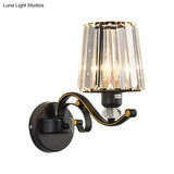 Modern Clear Glass Conic Wall Lamp - 1/2-Bulb Black Sconce Lighting With Crystal Decor