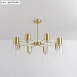 Modern Clear Glass Cylinder Hanging Lamp Kit - 6/8/10 Heads Brass Chandelier Fixture