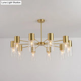 Modern Clear Glass Cylinder Hanging Lamp Kit - 6/8/10 Heads Brass Chandelier Fixture