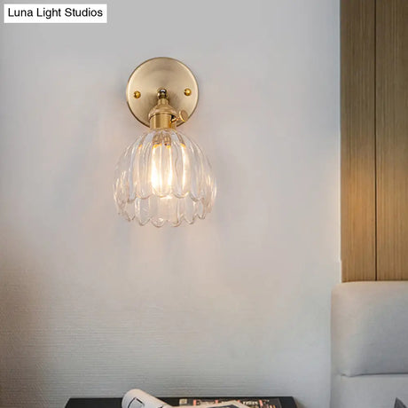 Modern Clear Glass Dome Wall Mount Lamp With Adjustable Joint - Brass Lighting Fixture (1 Bulb)