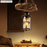 Modern Clear Glass Drop Pendant Light With Wood Circle Accents - Black Finish