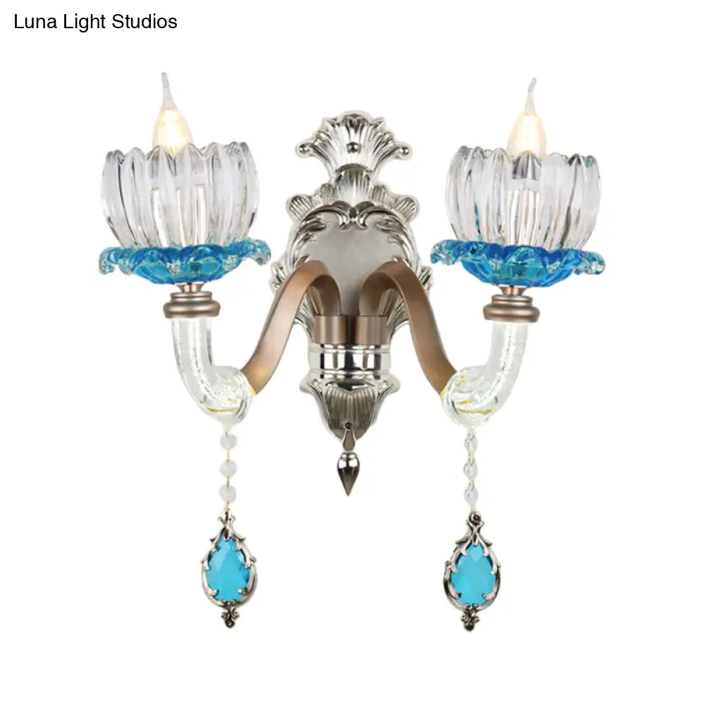 Modern Clear Glass Floral Wall Light With Chrome Finish Sconce Lamp