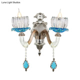 Modern Clear Glass Floral Wall Light With Chrome Finish Sconce Lamp