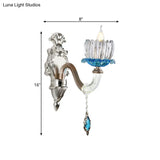 Modern Clear Glass Floral Wall Light With Chrome Finish Sconce Lamp