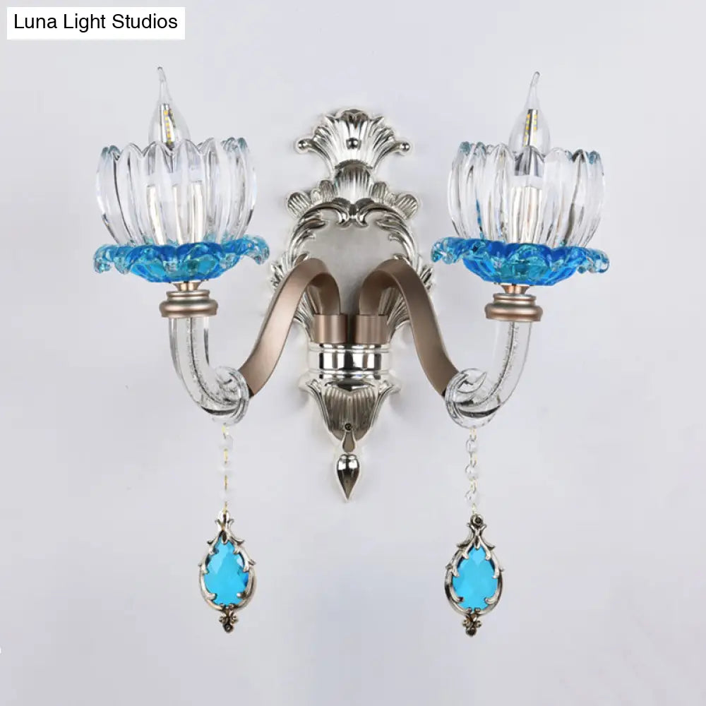 Modern Clear Glass Floral Wall Light With Chrome Finish Sconce Lamp